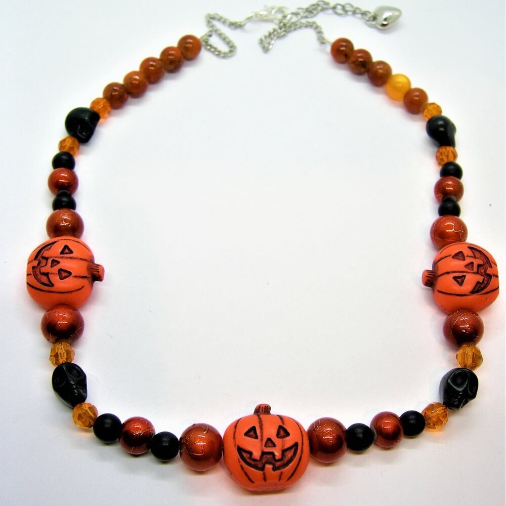Orange and black pumpkin necklace